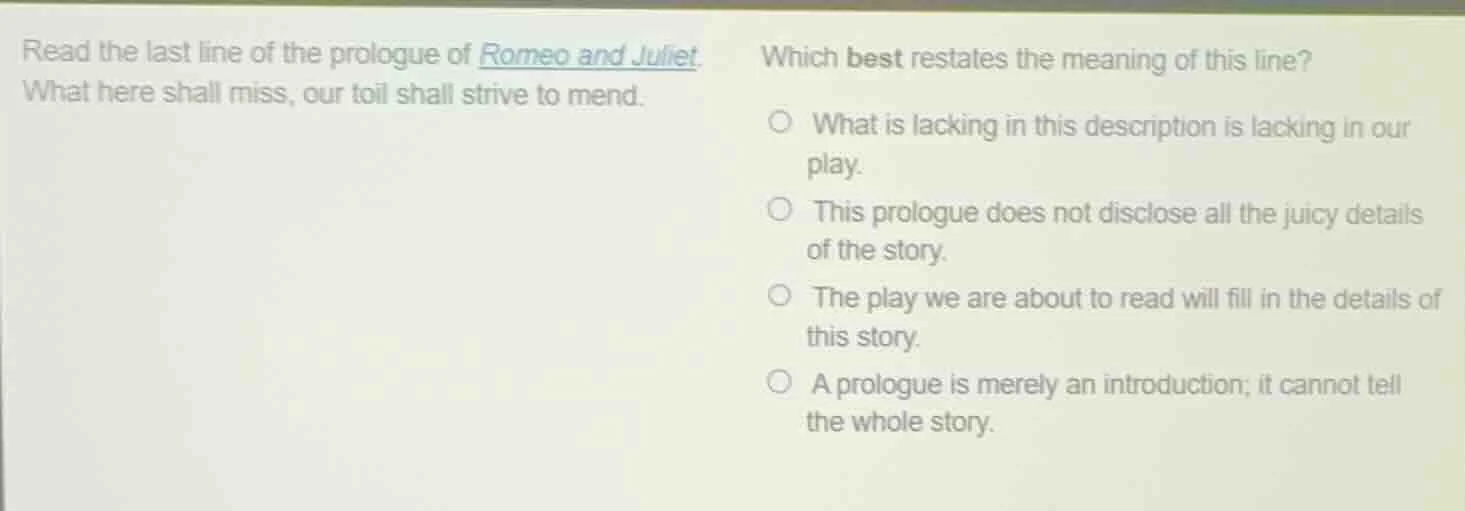 read the last line of the prologue of romeo and juliet. what here shall…