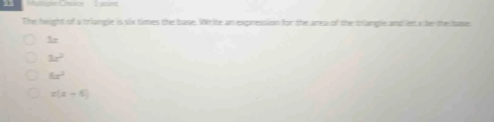 multiple choice 1 point the height of a triangle is six times the base.…