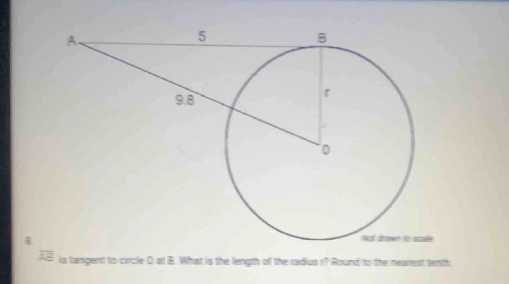 8. $overline{ab}$ is tangent to circle o at b. what is the length of th…