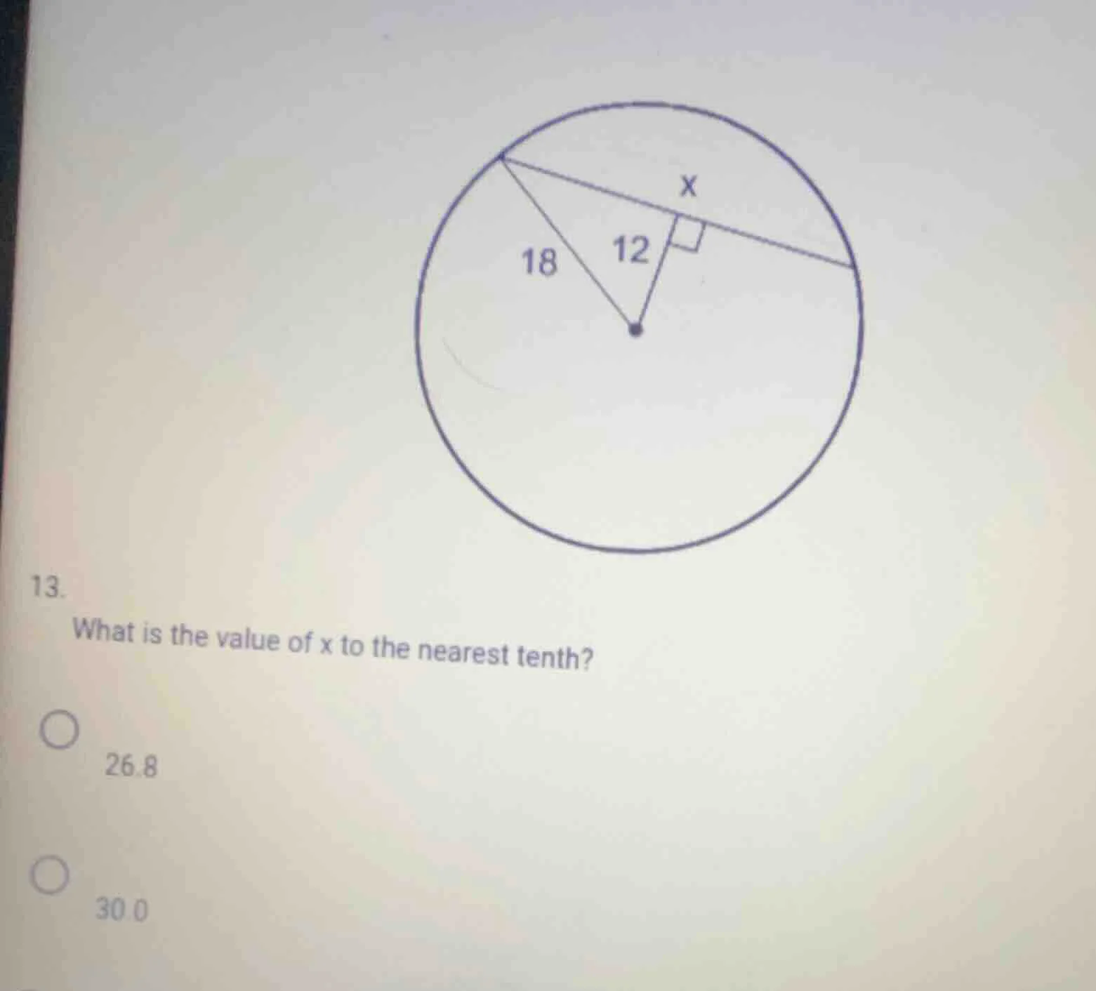 13. what is the value of x to the nearest tenth? ○ 26.8 ○ 30.0