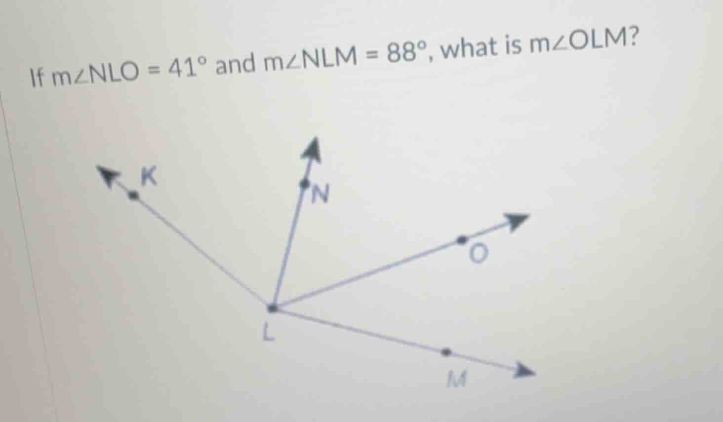 if $m\\angle nlo = 41^\\circ$ and $m\\angle nlm = 88^\\circ$, what is $…
