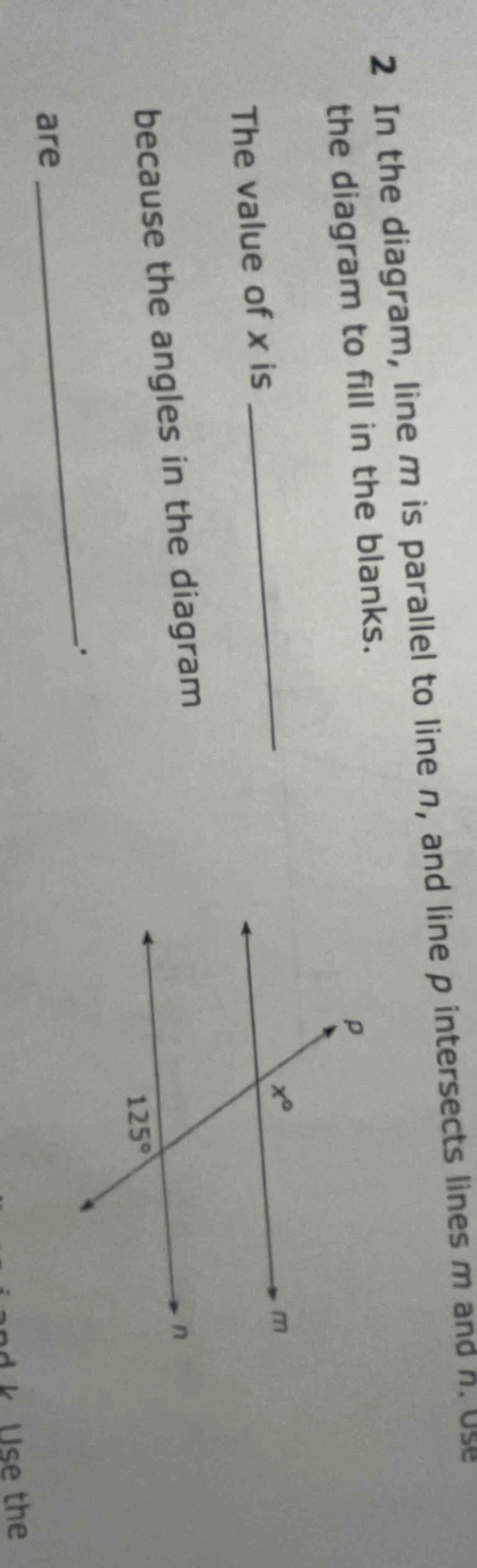 2 in the diagram, line m is parallel to line n, and line p intersects l…