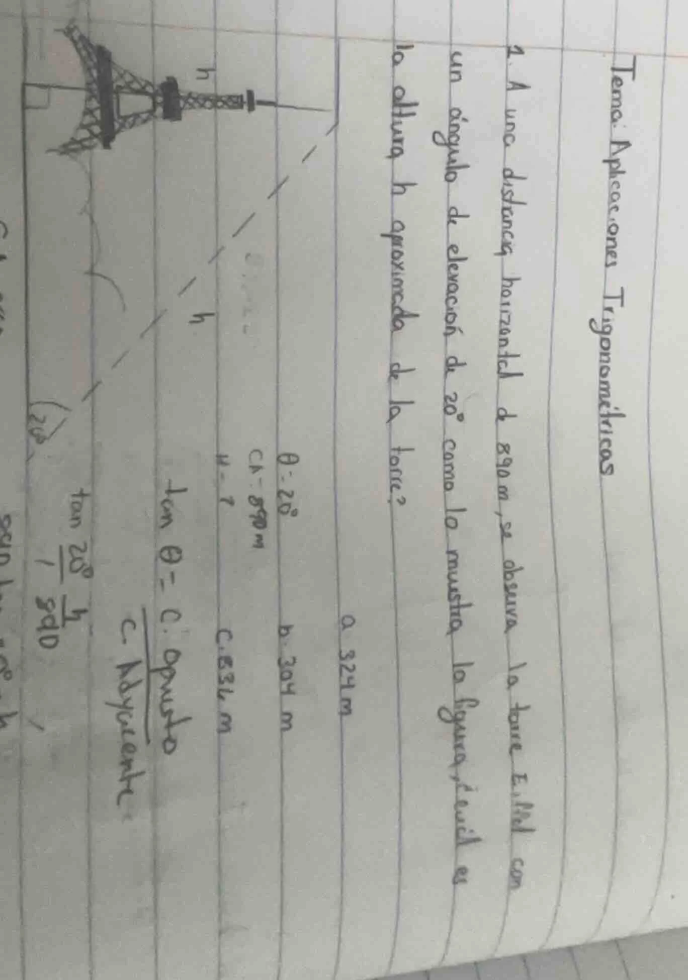 tema: aplicaciones trigonométricas 1. a una distancia horizontal de 890…