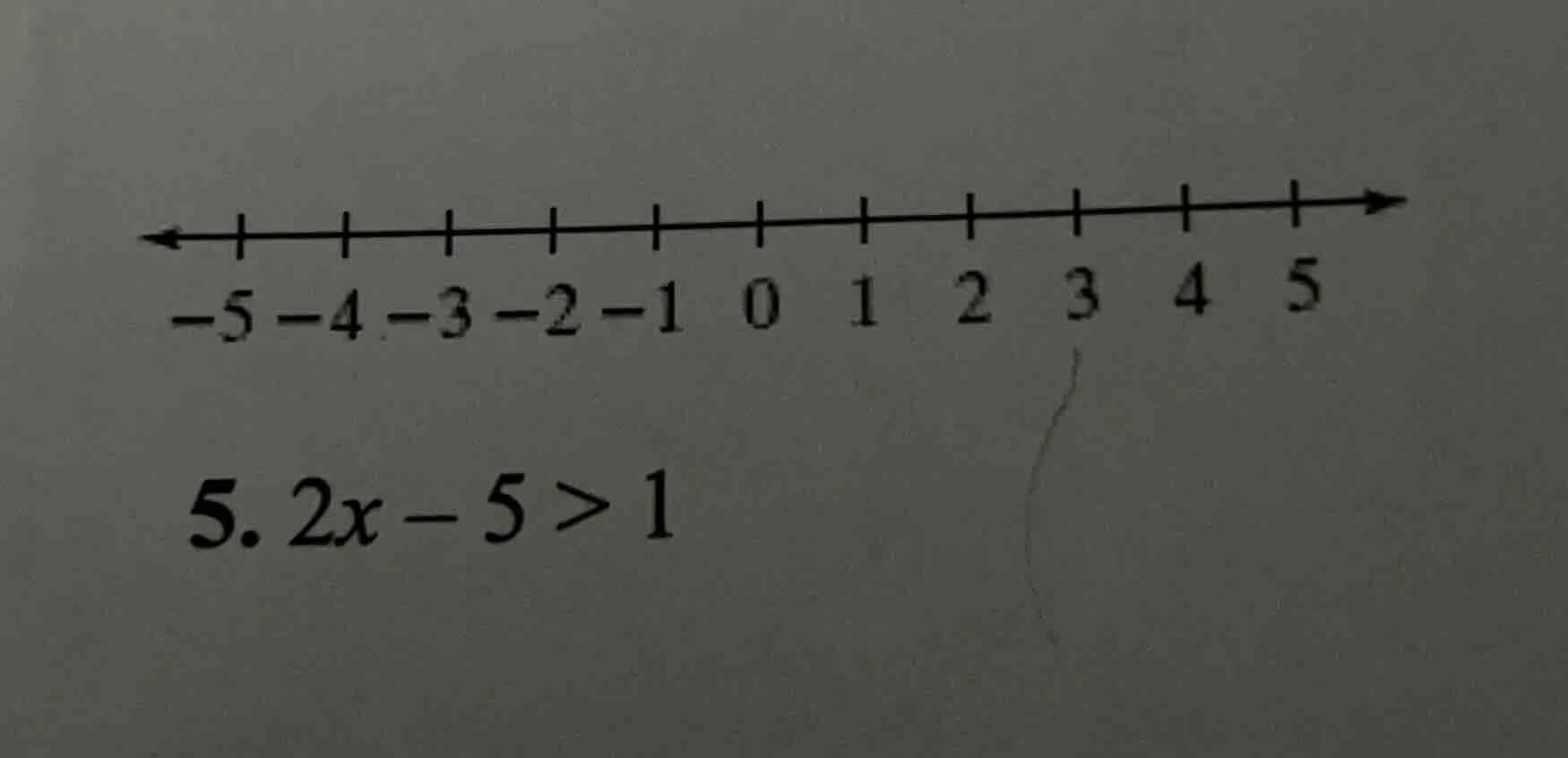 5. $2x - 5 > 1$ (and a number line from -5 to 5 is shown)