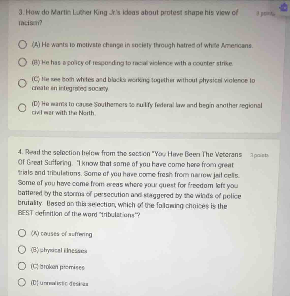 3. how do martin luther king jr.s ideas about protest shape his view of…