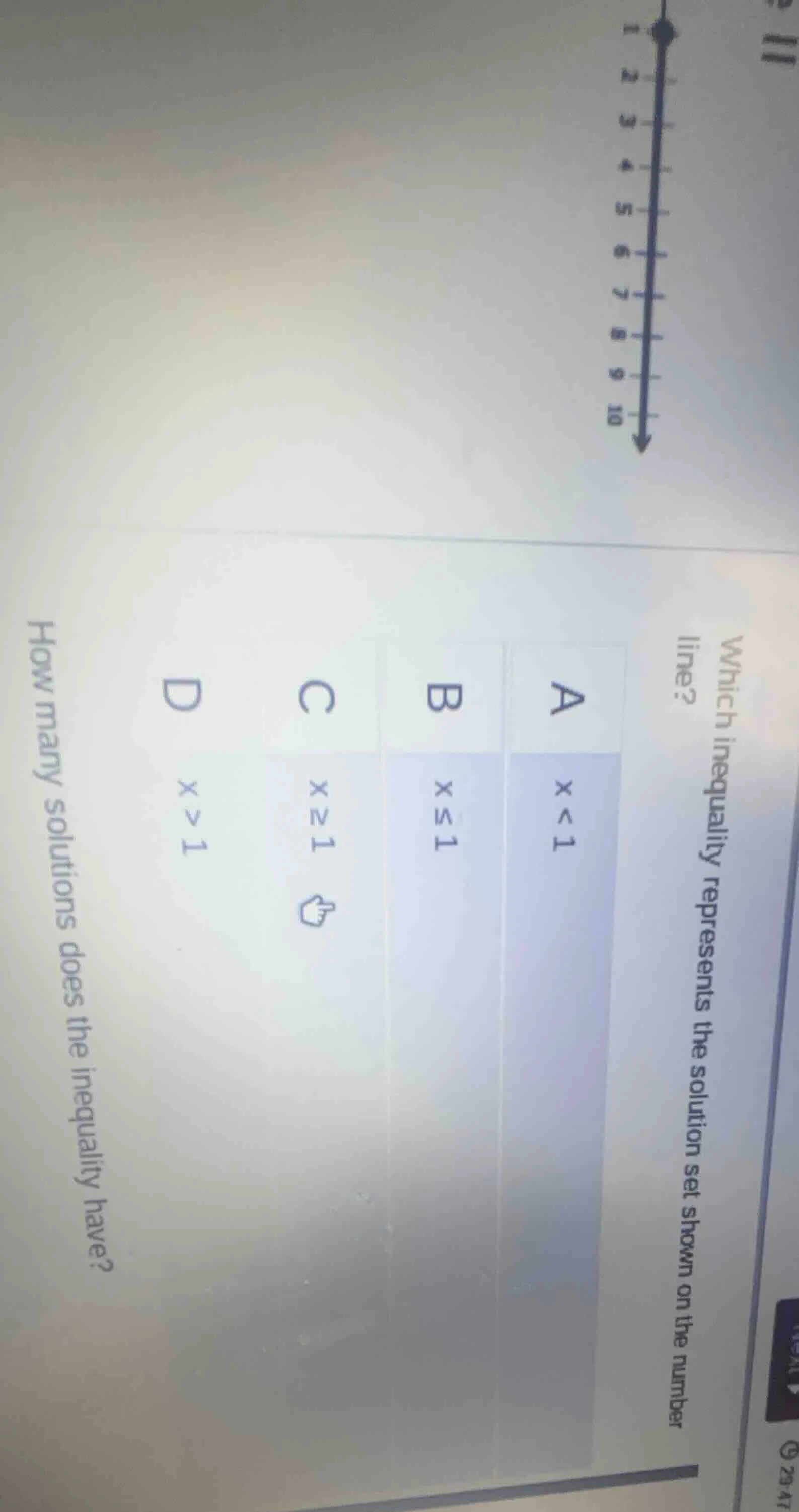 which inequality represents the solution set shown on the number line? …