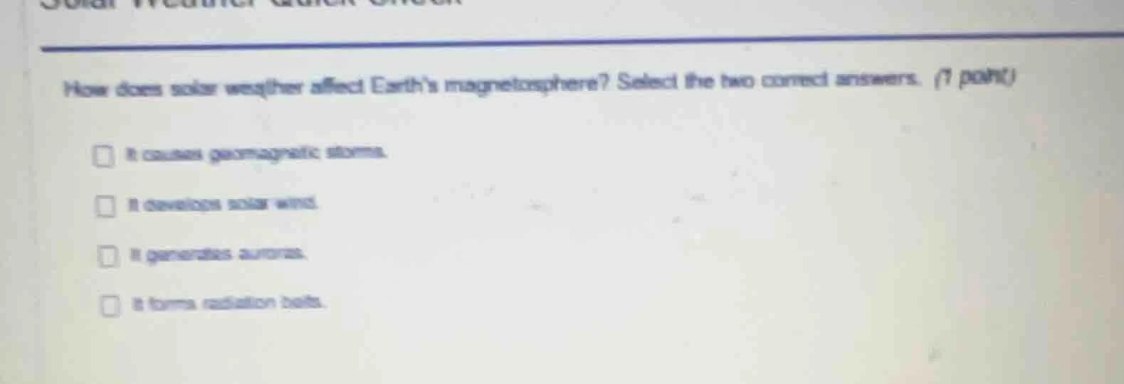 how does solar weather affect earths magnetosphere? select the two corr…