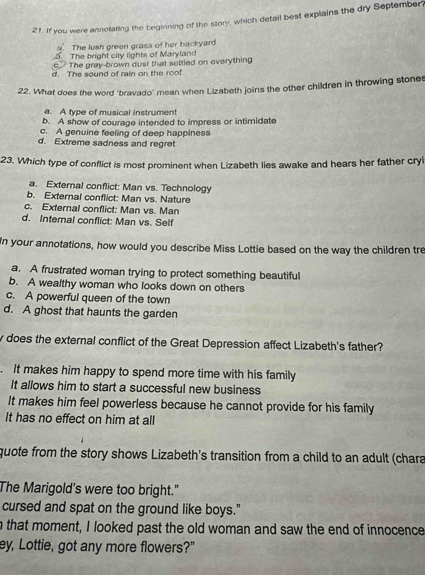 21. if you were annotating the beginning of the story, which detail bes…