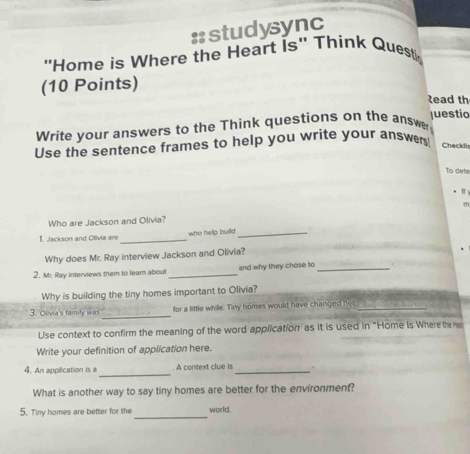 studysync \home is where the heart is\ think questio (10 points) write …