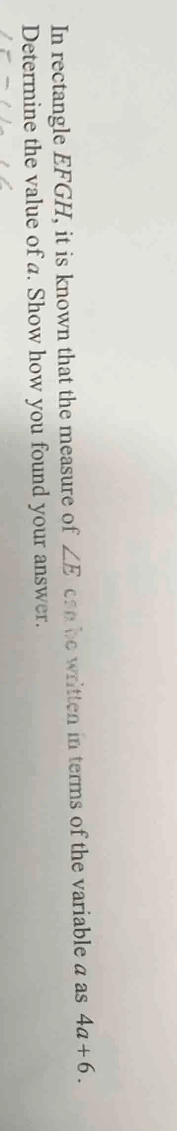 in rectangle efgh, it is known that the measure of \\( \\angle e \\) ..…