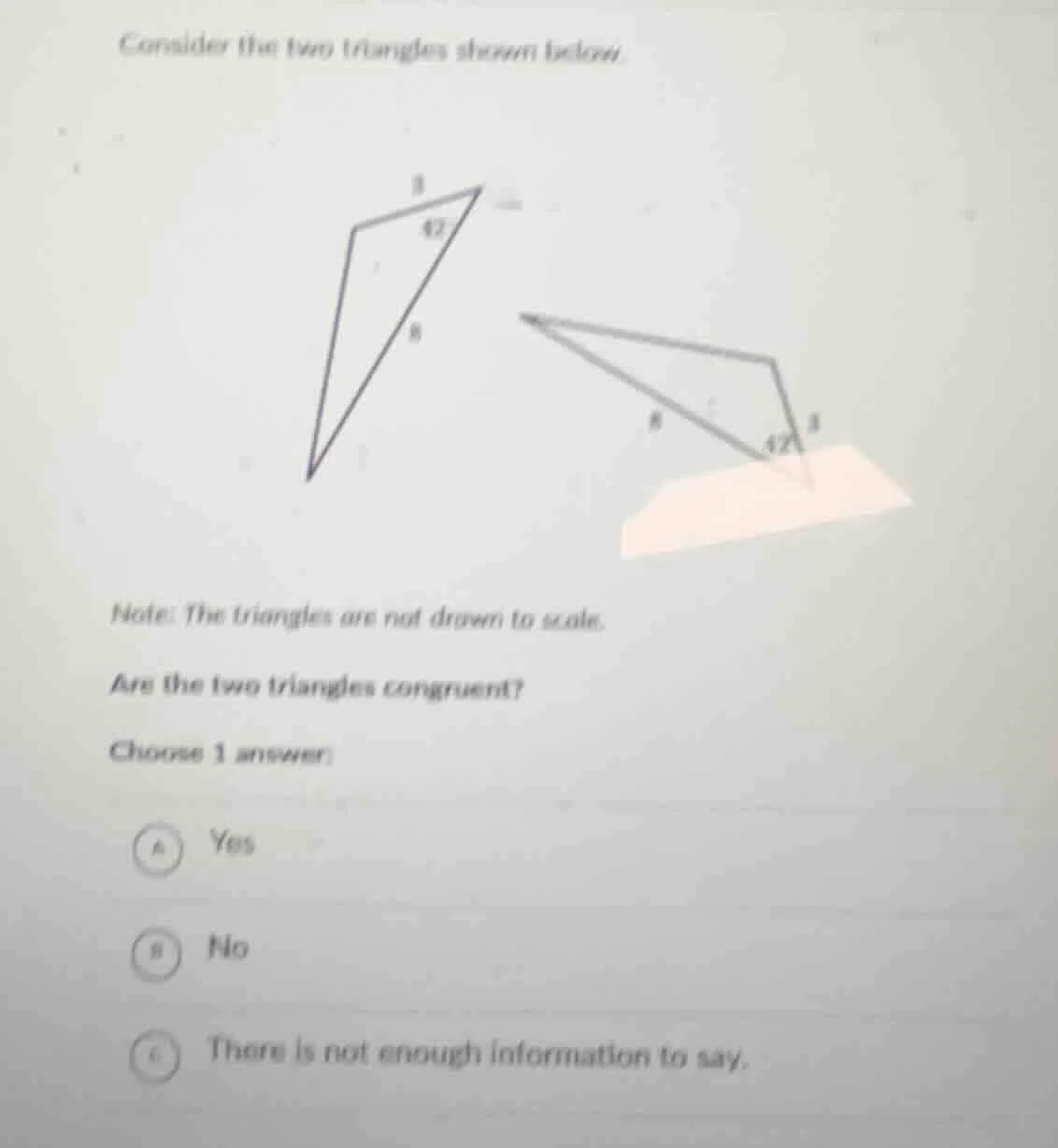 consider the two triangles shown below. note: the triangles are not dra…