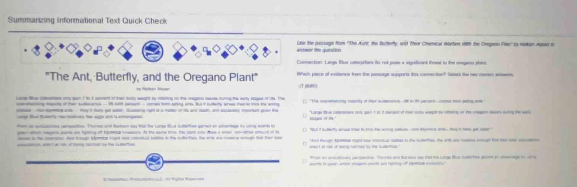 summarizing informational text quick check \the ant, butterfly, and the…