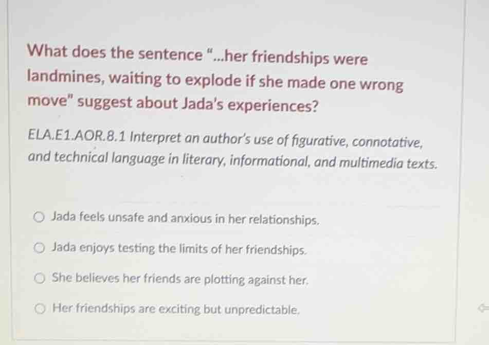 what does the sentence “...her friendships were landmines, waiting to e…