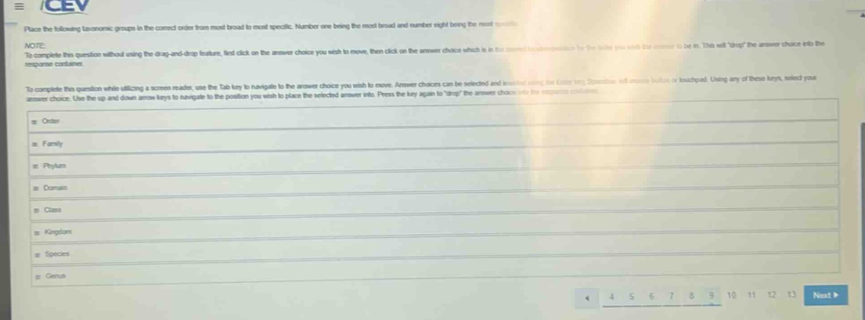 place the following taxonomic groups in the correct order from most bro…