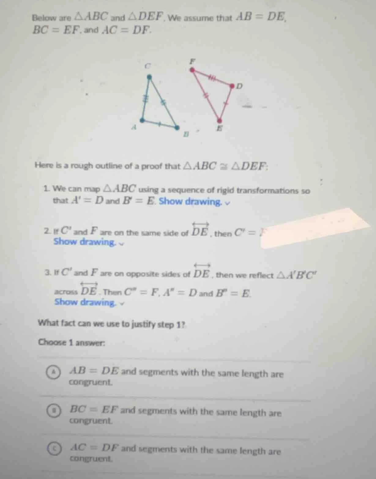 below are $\\triangle abc$ and $\\triangle def$. we assume that $ab = d…