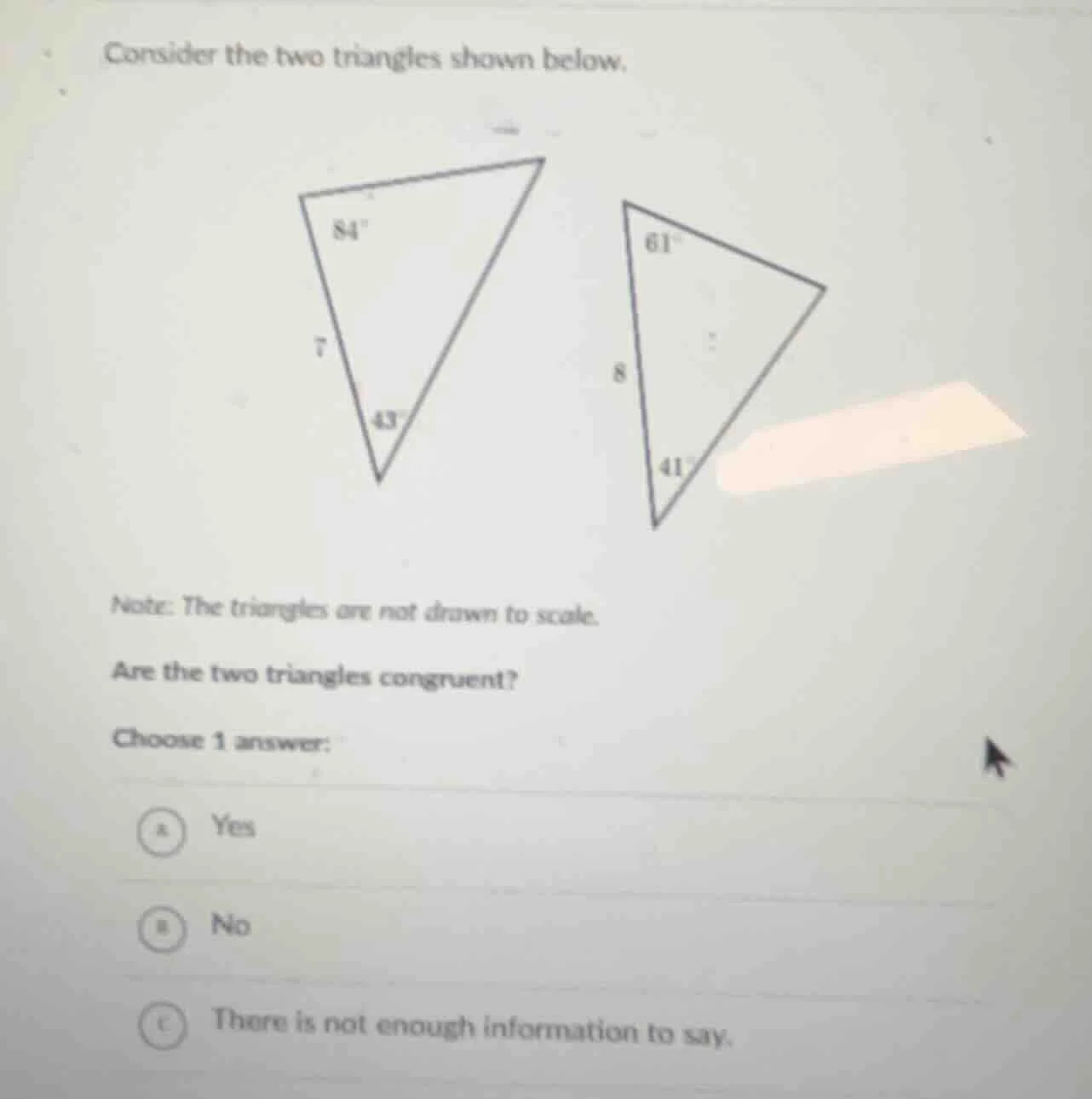 consider the two triangles shown below. (image of two triangles with an…