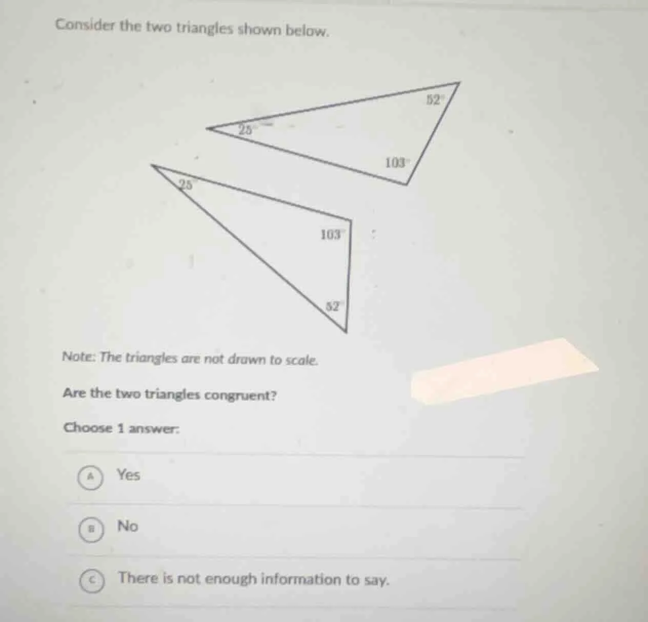 consider the two triangles shown below. two triangles with angles label…