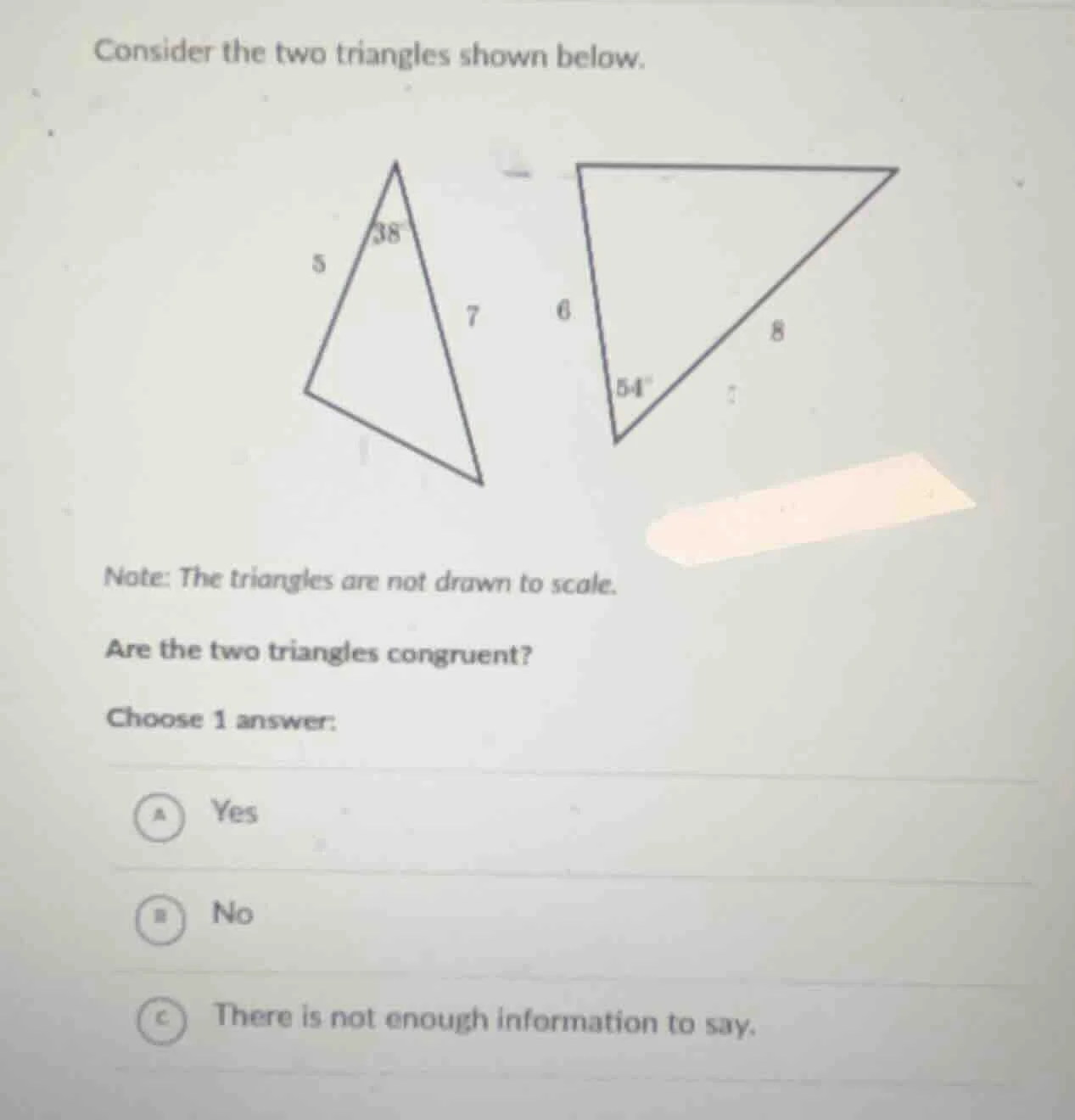 consider the two triangles shown below. two triangles are shown, not dr…