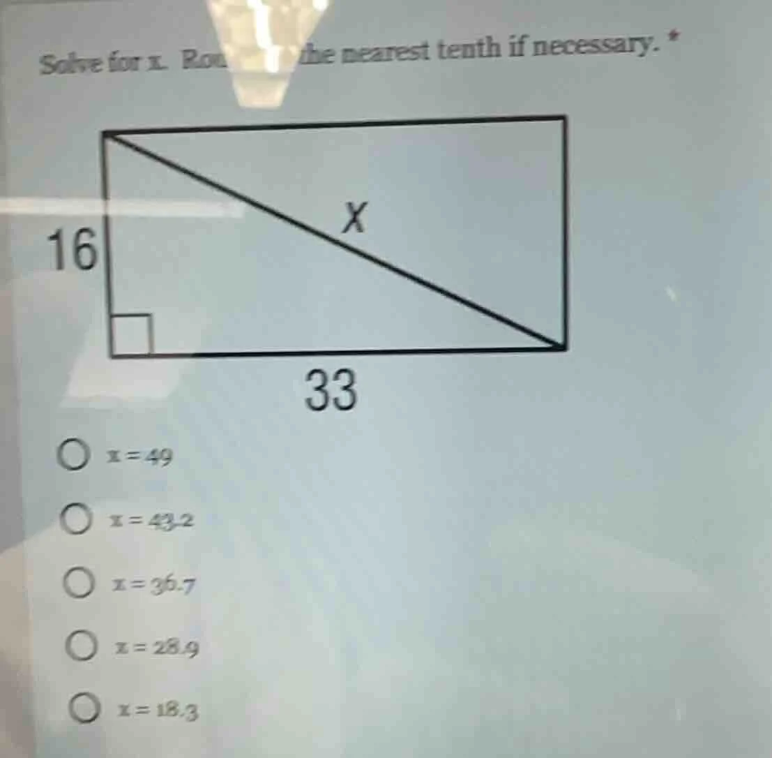 solve for x. round to the nearest tenth if necessary. * rectangle with …
