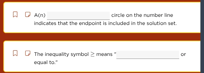 a(n) __________ circle on the number line indicates that the endpoint i…