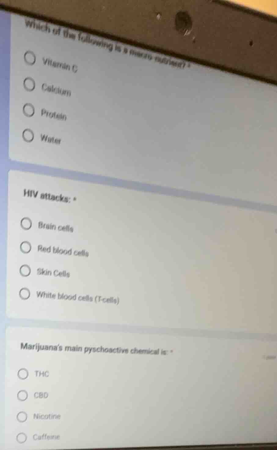 which of the following is a macro nutrient? ○ vitamin c ○ calcium ○ pro…
