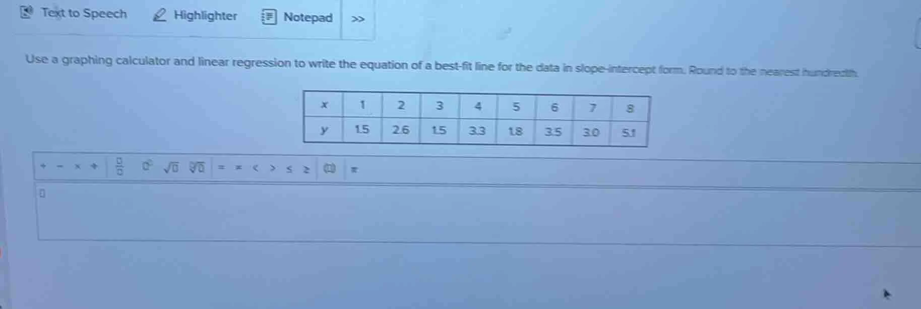 use a graphing calculator and linear regression to write the equation o…
