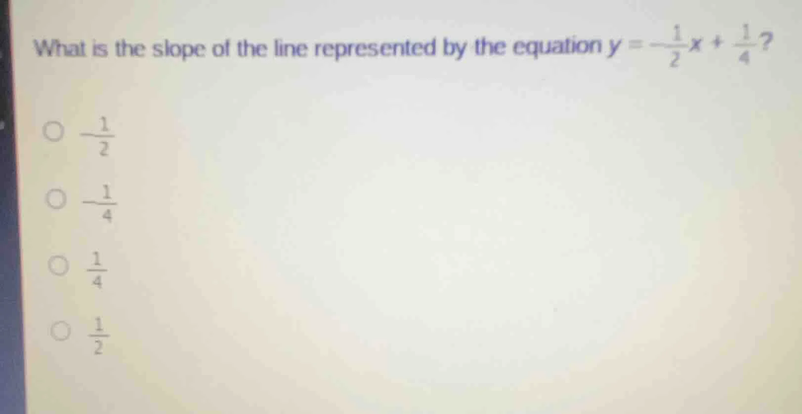 what is the slope of the line represented by the equation $y = -\frac{1…