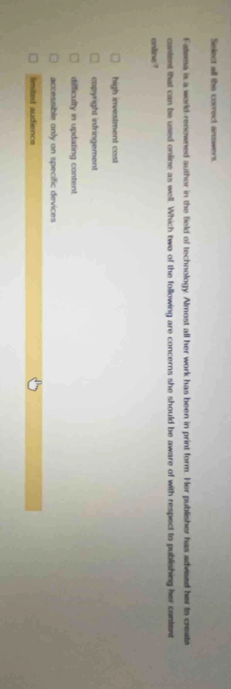 select all the correct answers. fatima is a well - reviewed author in t…