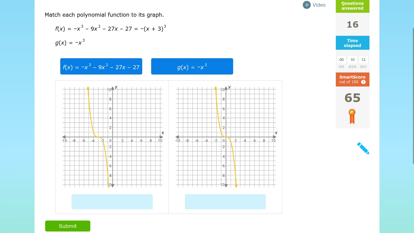 match each polynomial function to its graph. $f(x) = -x^3 - 9x^2 - 27x …