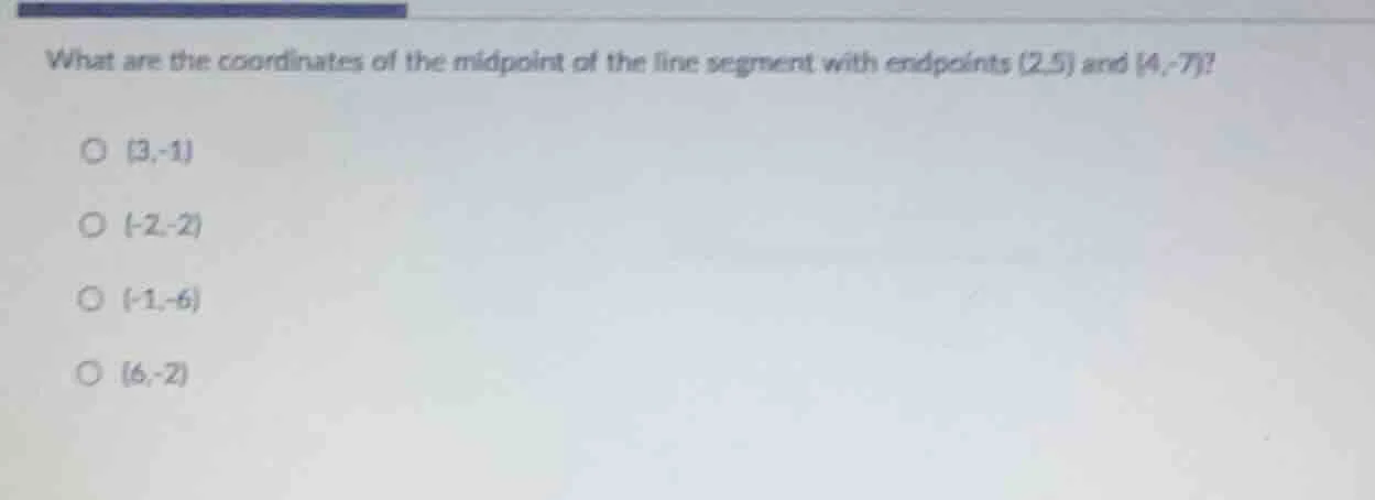 what are the coordinates of the midpoint of the line segment with endpo…