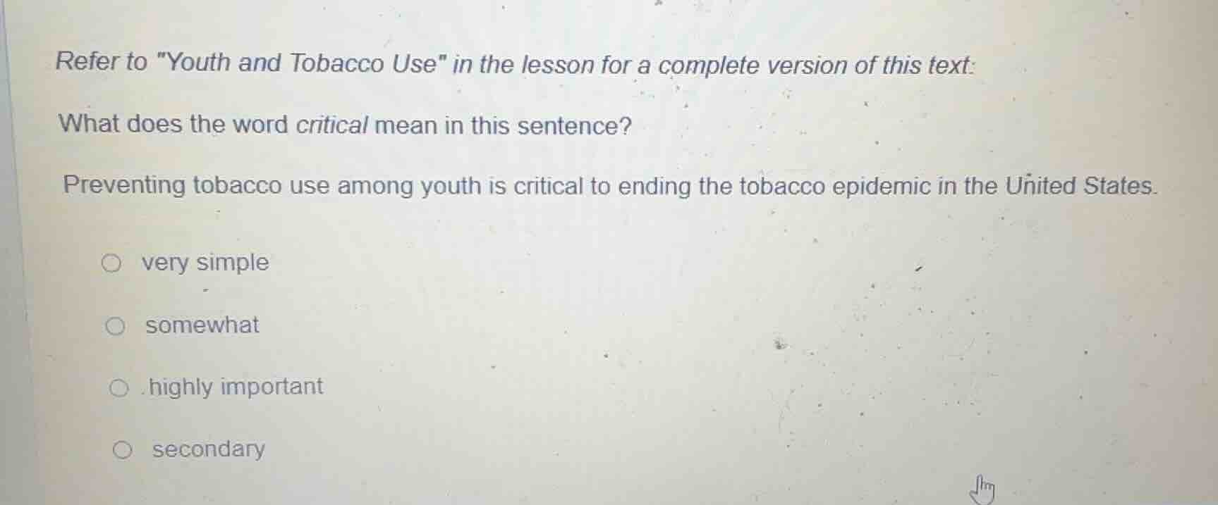 refer to \youth and tobacco use\ in the lesson for a complete version o…