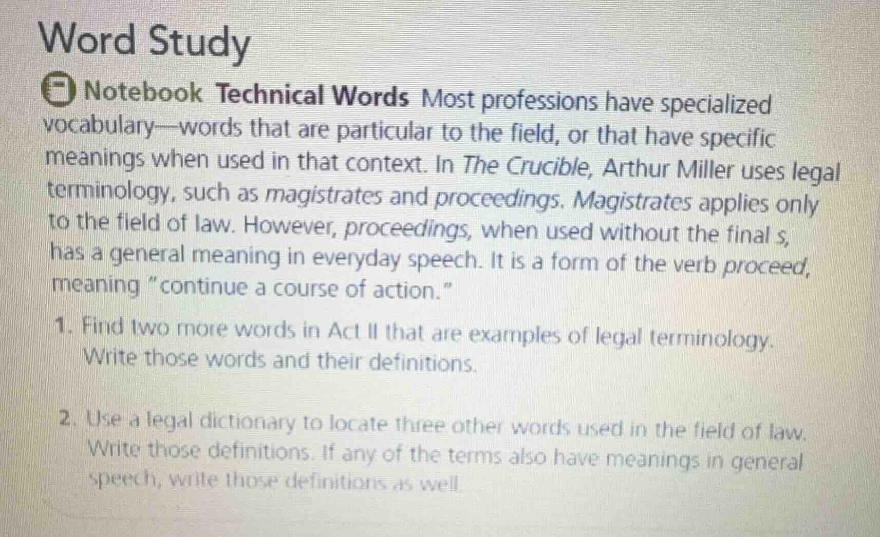 word study notebook technical words most professions have specialized v…