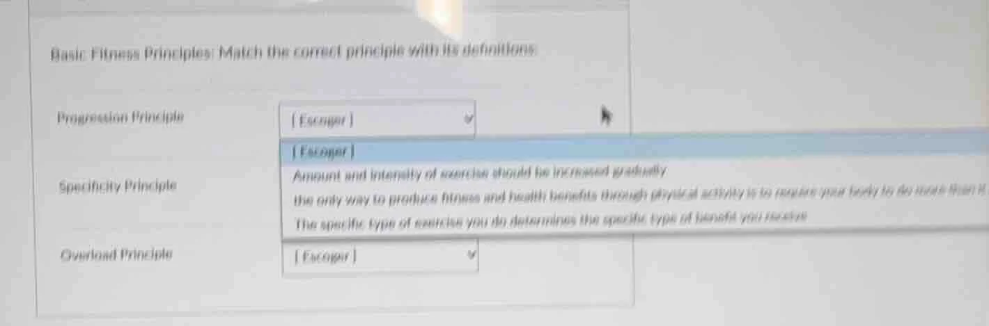 basic fitness principles: match the correct principle with its definiti…