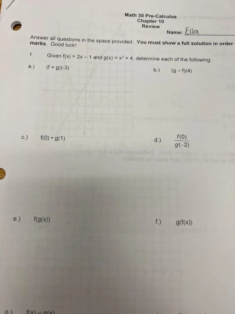 math 30 pre - calculus chapter 10 review name: ella answer all question…
