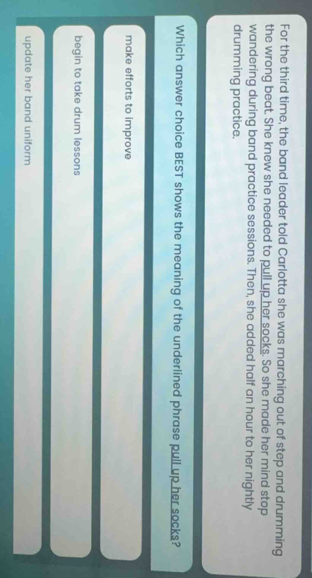 for the third time, the band leader told carlotta she was marching out …