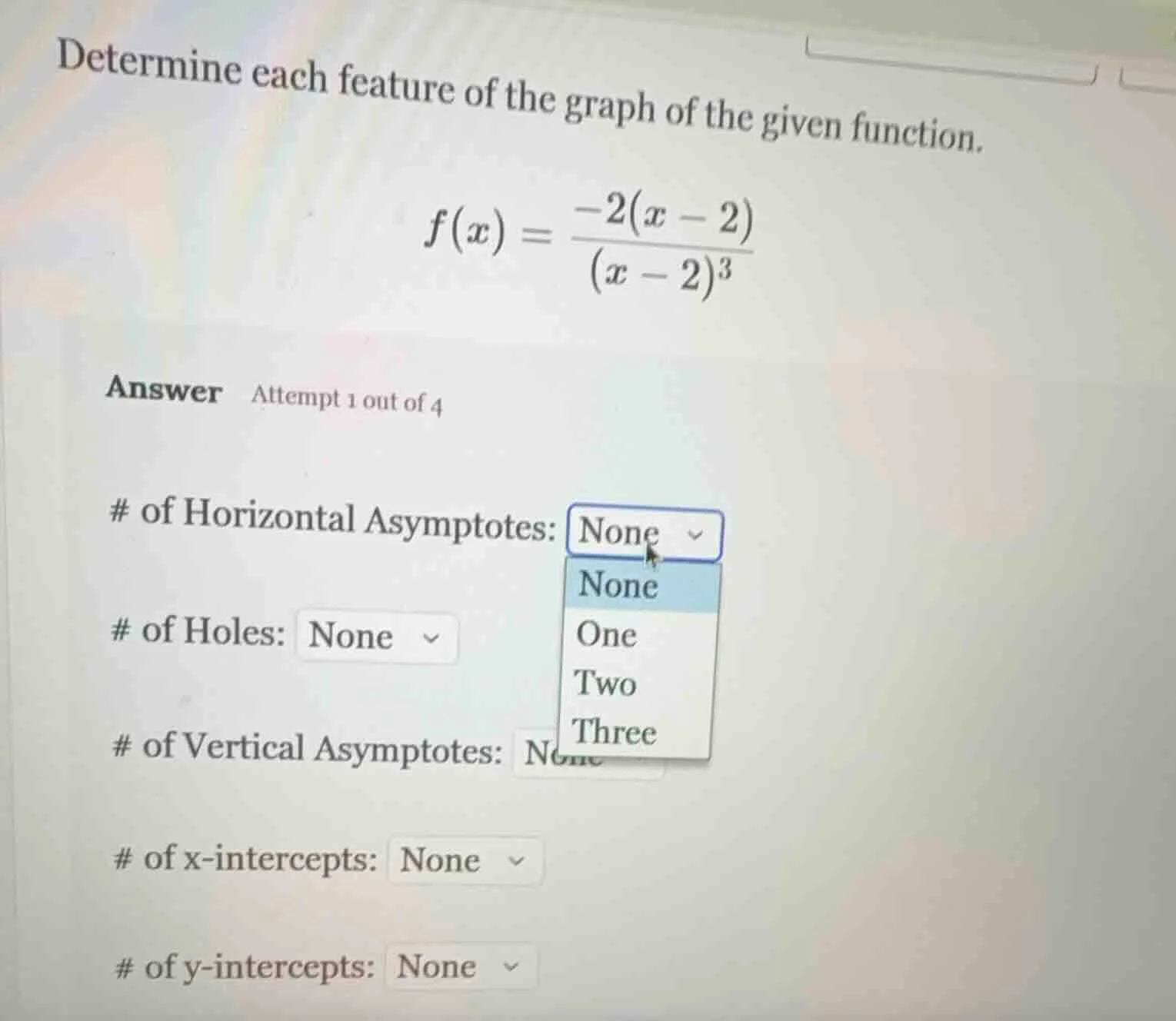 determine each feature of the graph of the given function. f(x) = (-2(x…