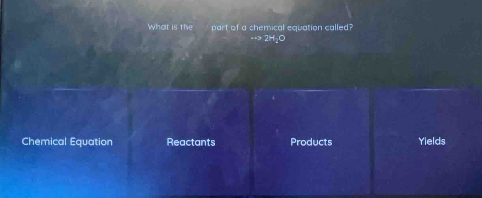 what is the part of a chemical equation called? --> 2h₂o chemical equat…