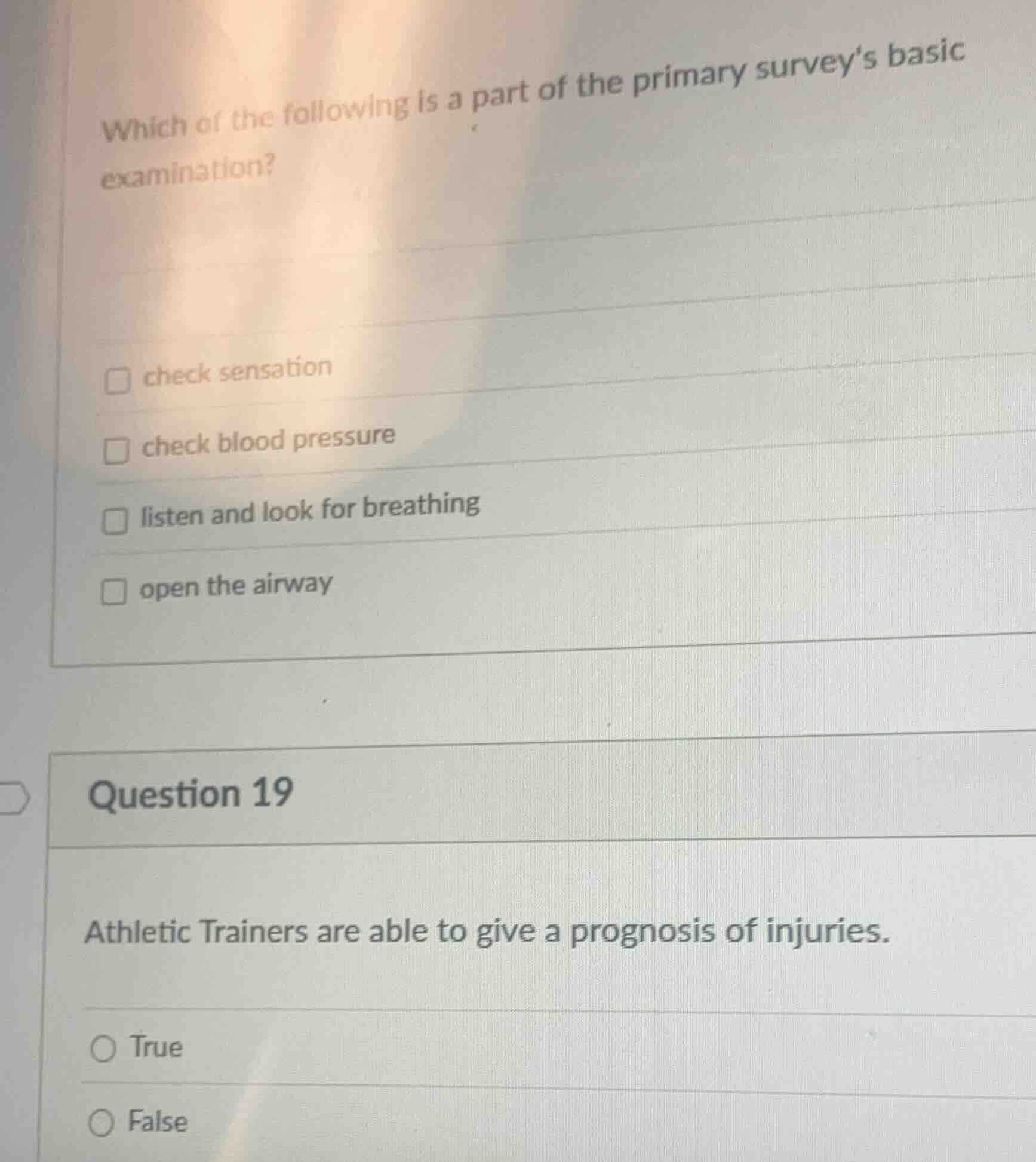 which of the following is a part of the primary surveys basic examinati…