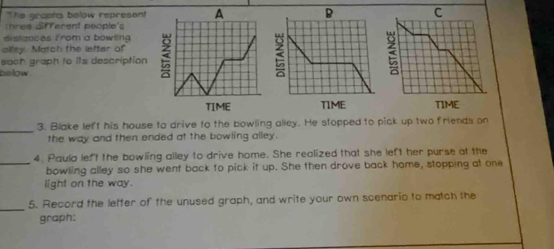 the graphs below represent three different peoples distances from a bow…