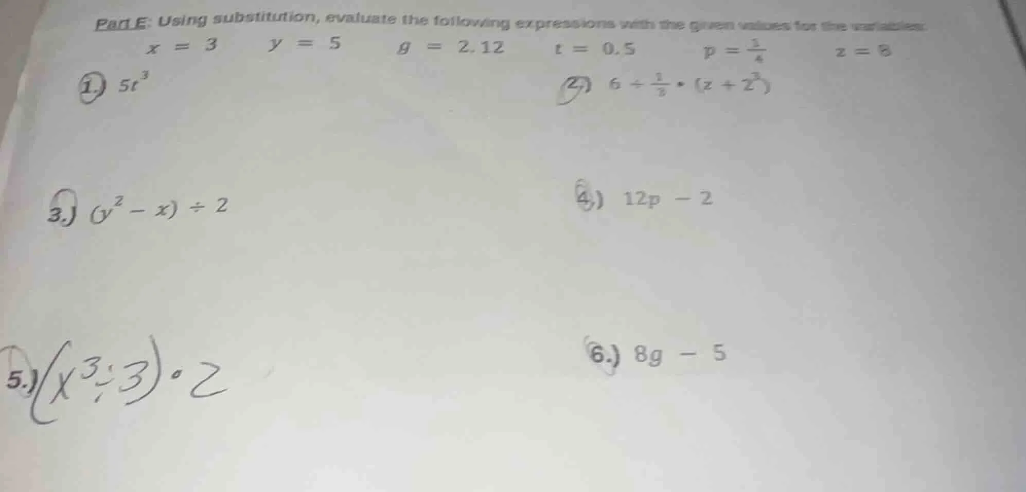 part e: using substitution, evaluate the following expressions with the…