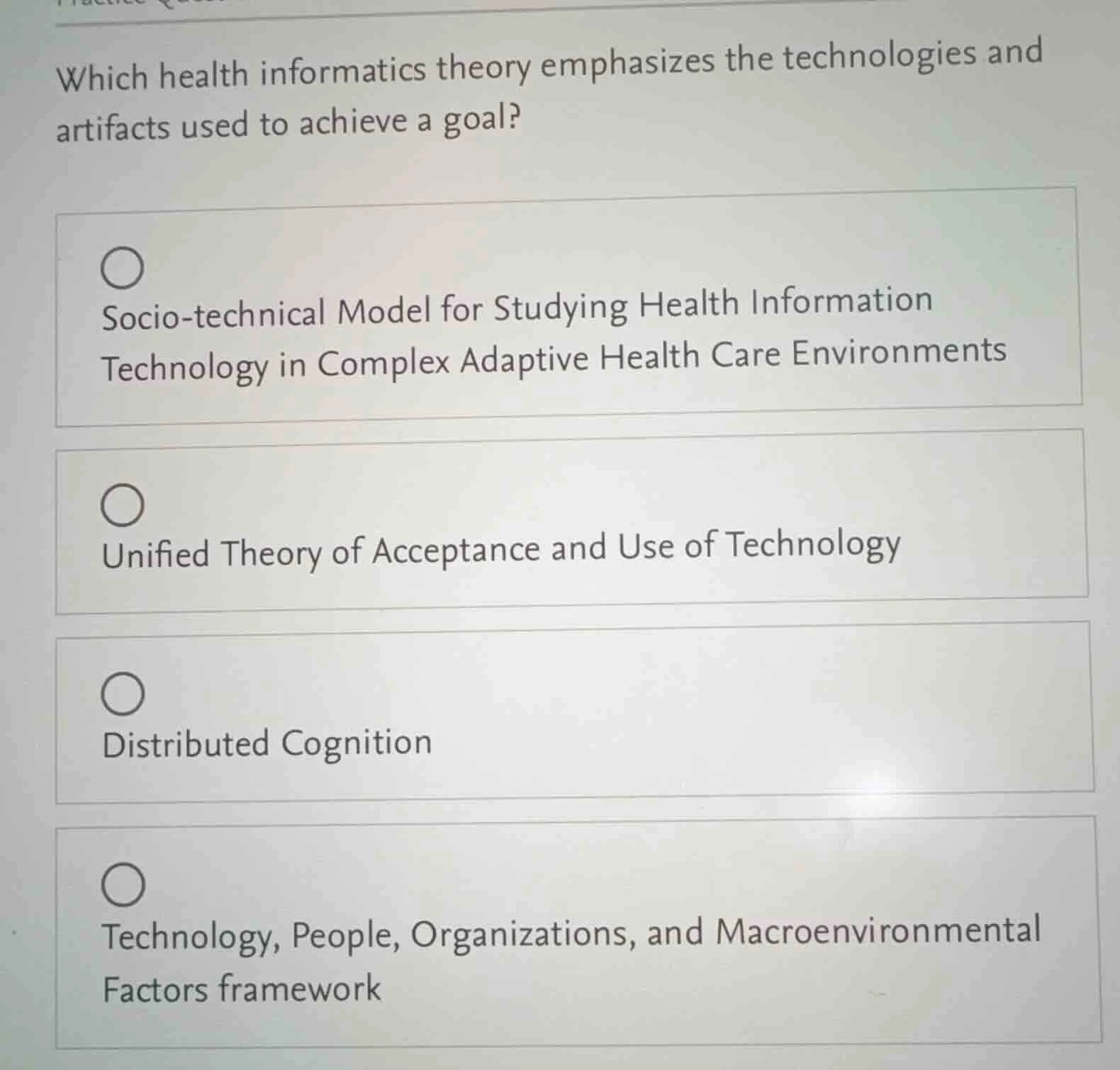 which health informatics theory emphasizes the technologies and artifac…