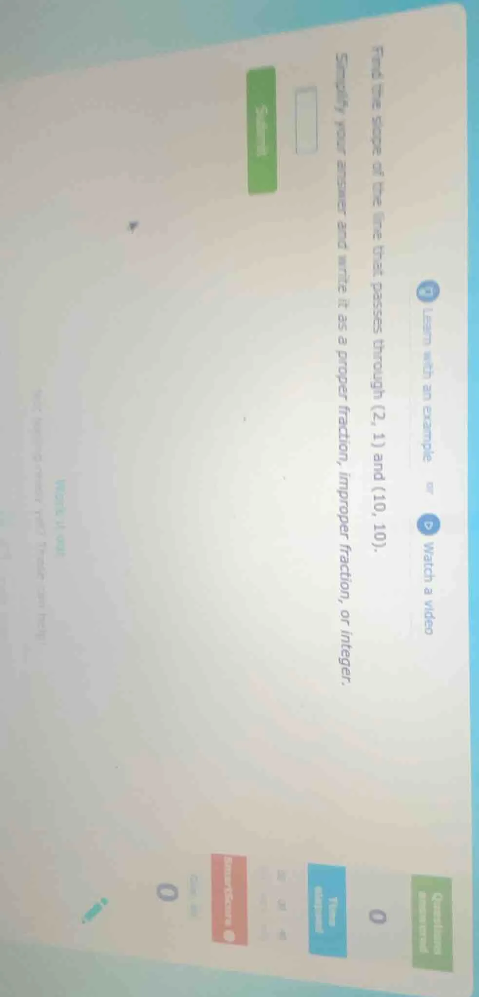 find the slope of the line that passes through (2, 1) and (10, 10). sim…