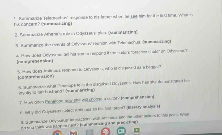 1. summarize telemachus response to his father when he see him for the …