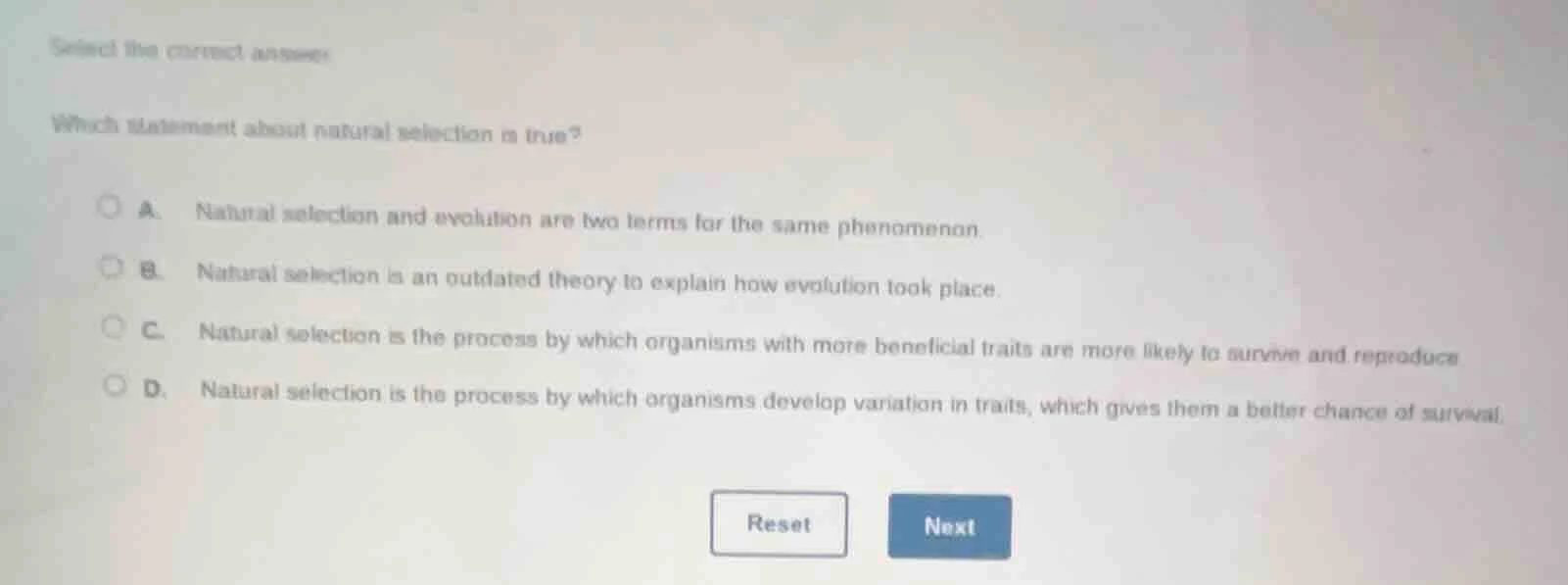 select the correct answer which statement about natural selection is tr…