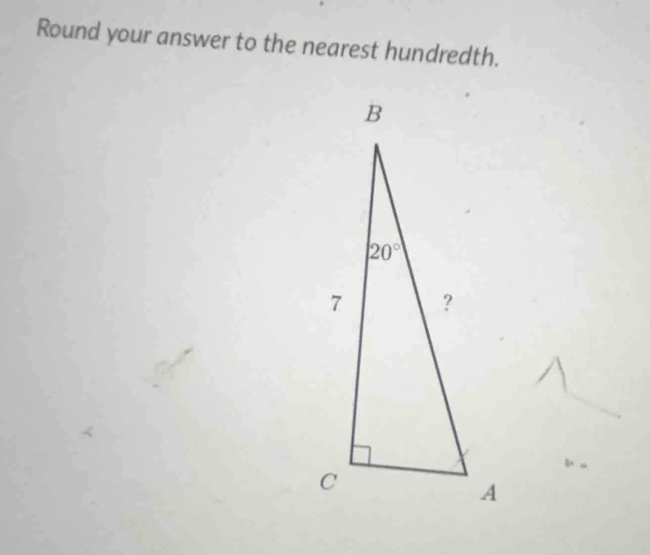 round your answer to the nearest hundredth. (there is a right triangle …
