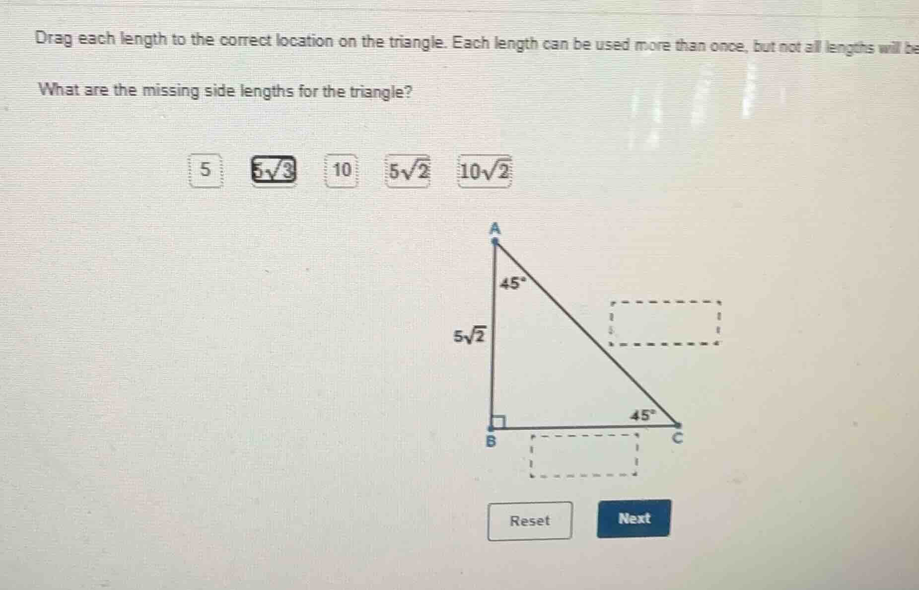 drag each length to the correct location on the triangle. each length c…