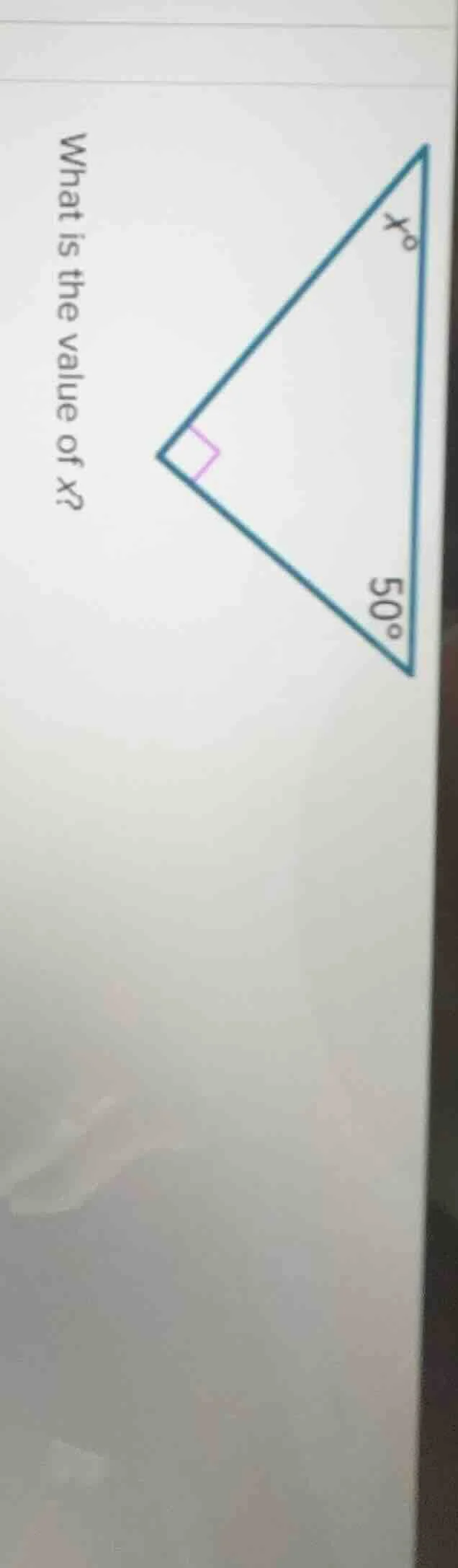 what is the value of x? (with a right - angled triangle image, one angl…