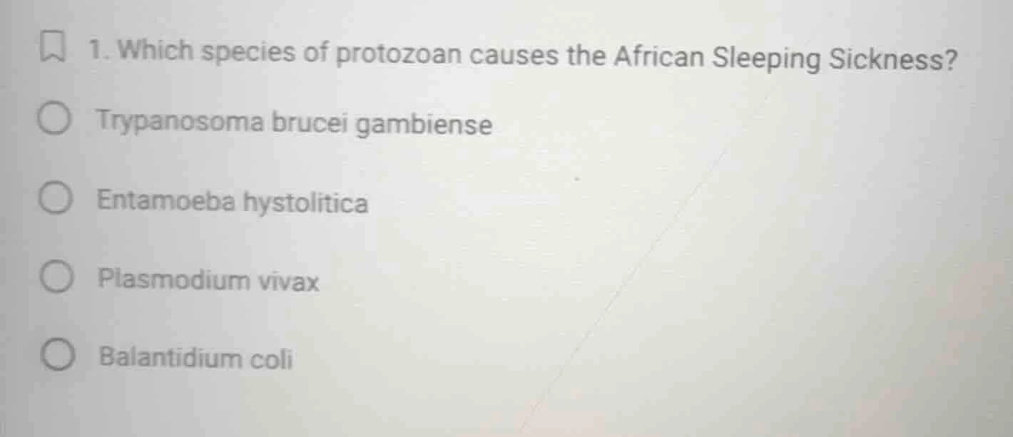 1. which species of protozoan causes the african sleeping sickness? try…