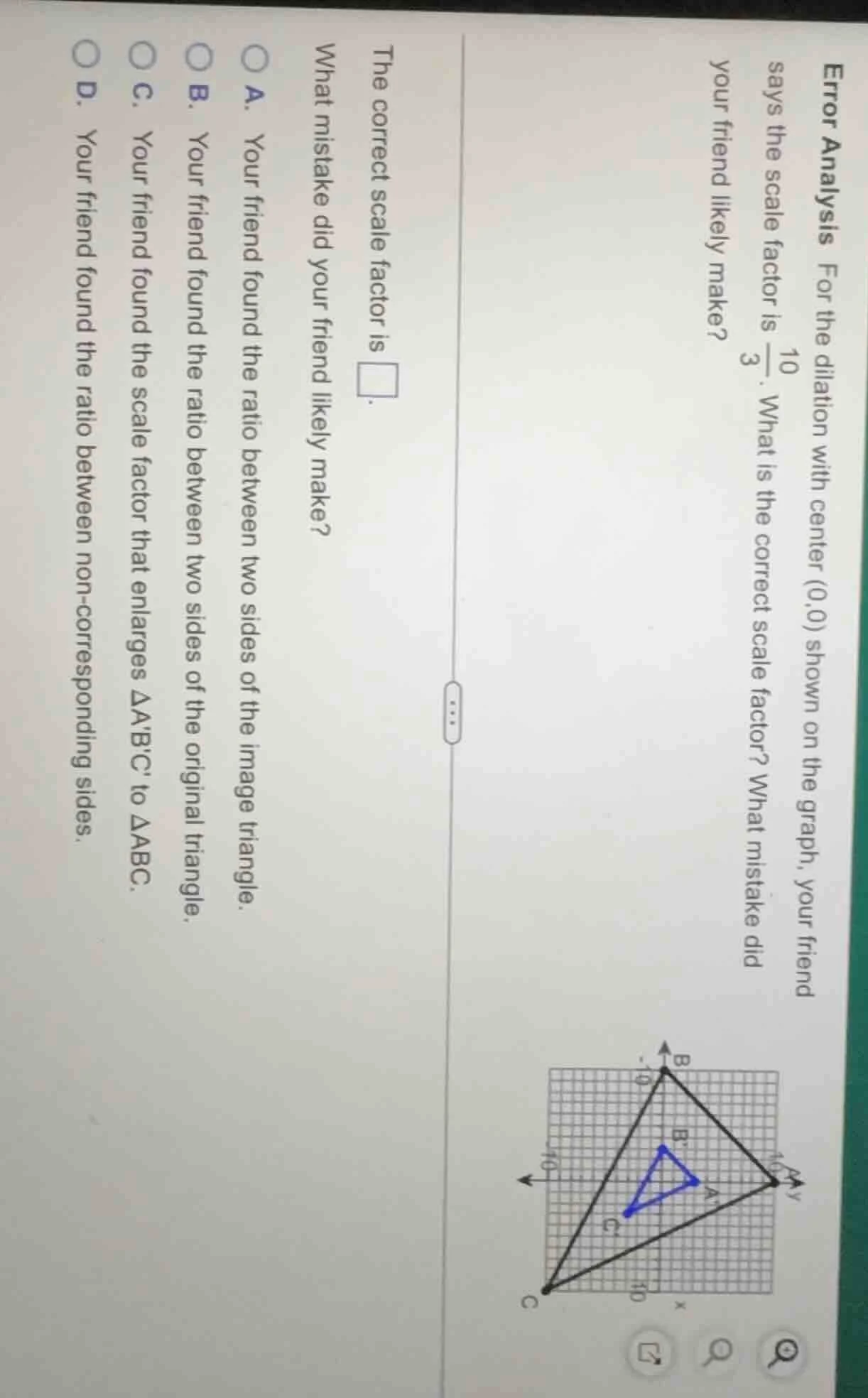 error analysis for the dilation with center (0,0) shown on the graph, y…