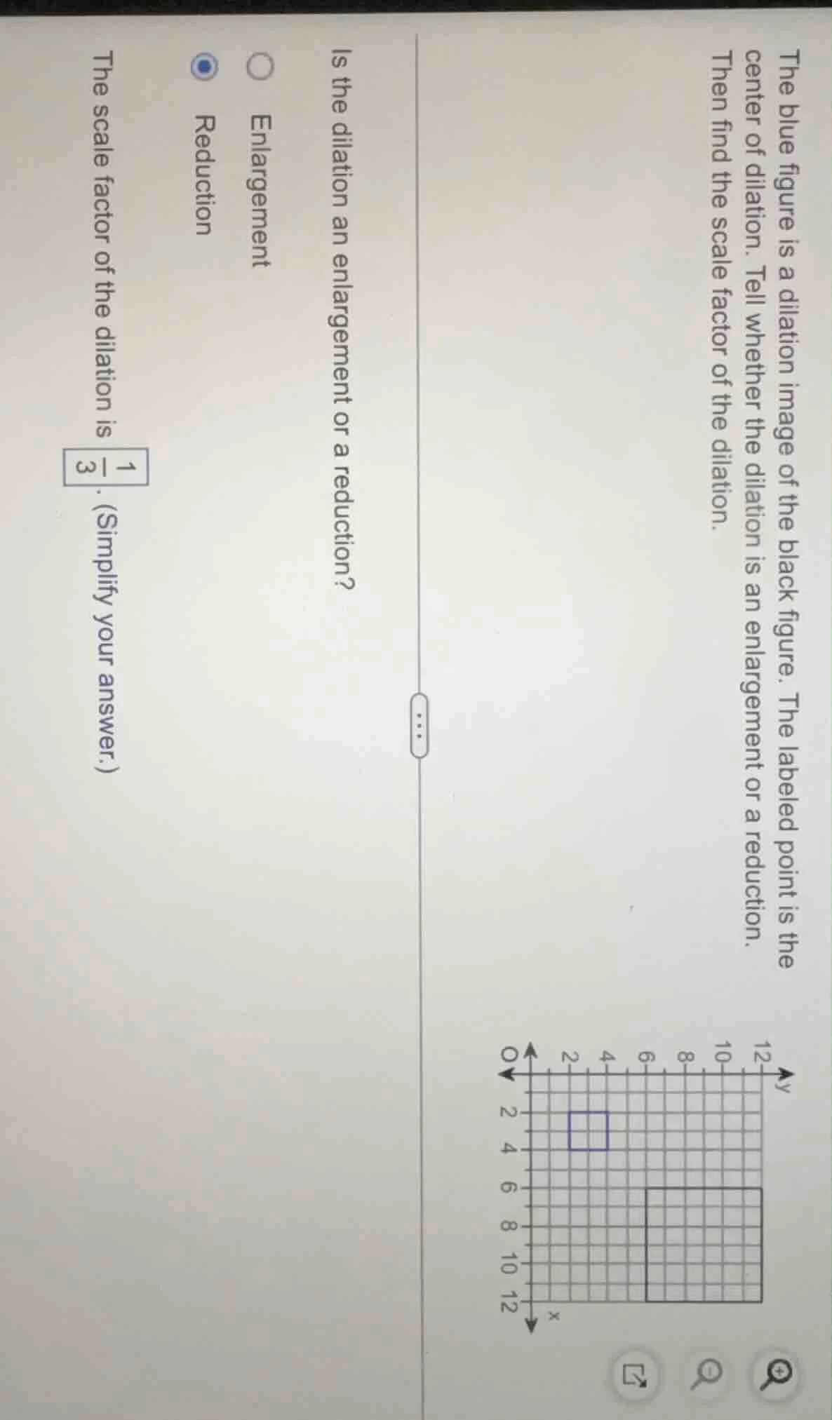 the blue figure is a dilation image of the black figure. the labeled po…